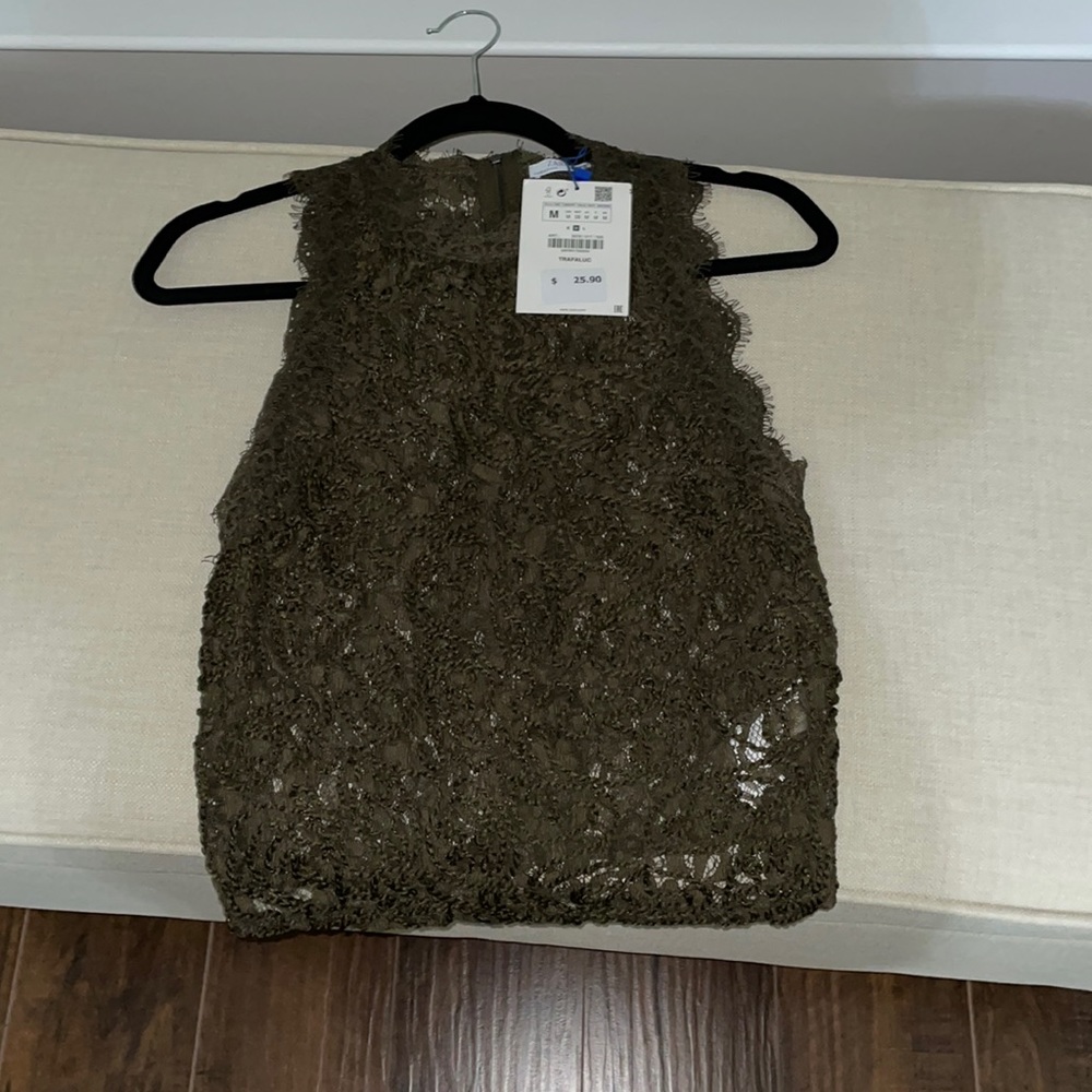 Olive green Zara lace tank top